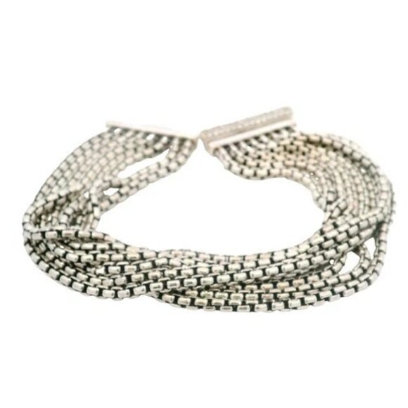 David Yurman 925 Sterling Silver 8-Strand Box Chain Diamond Clasp Bracelet 6.75" - Picture 2 of 5